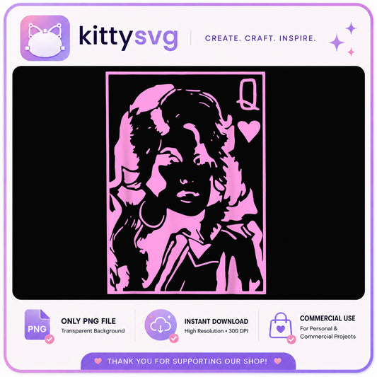 Queen Of Hearts Woman PNG, Playing Card Queen PNG, Pink Stencil PNG