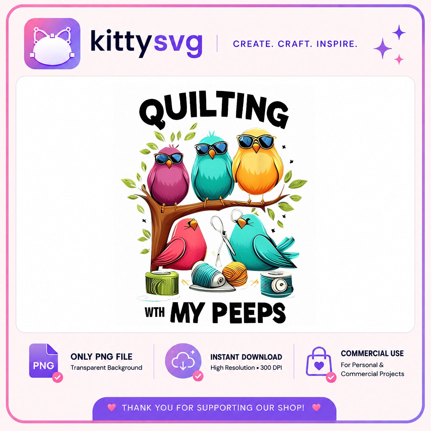 Quilting With My Peeps PNG, Funny Birds Quilting PNG, Sewing PNG