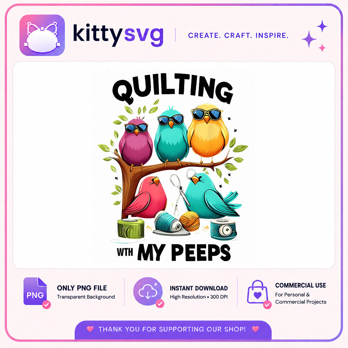 Quilting With My Peeps PNG, Funny Birds Quilting PNG, Sewing PNG