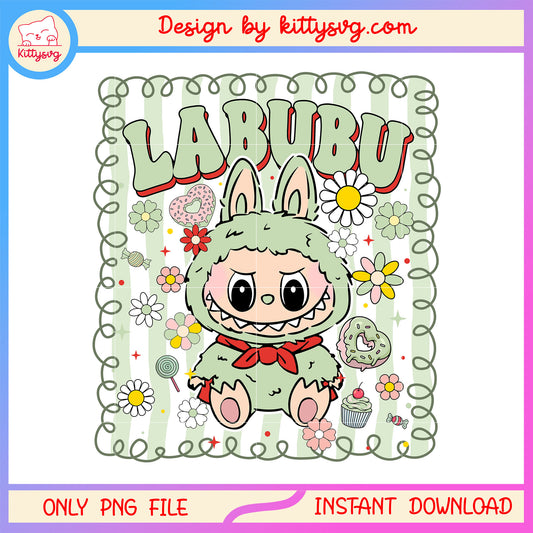 Ququ labubu doll green sweet frame design png, labubu clipart png
