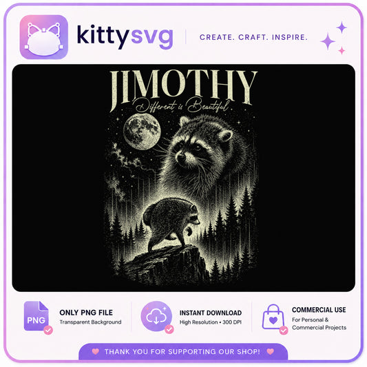 Raccoon Vintage PNG, Jimothy Different Is Beautiful, Raccoon Moon Forest PNG