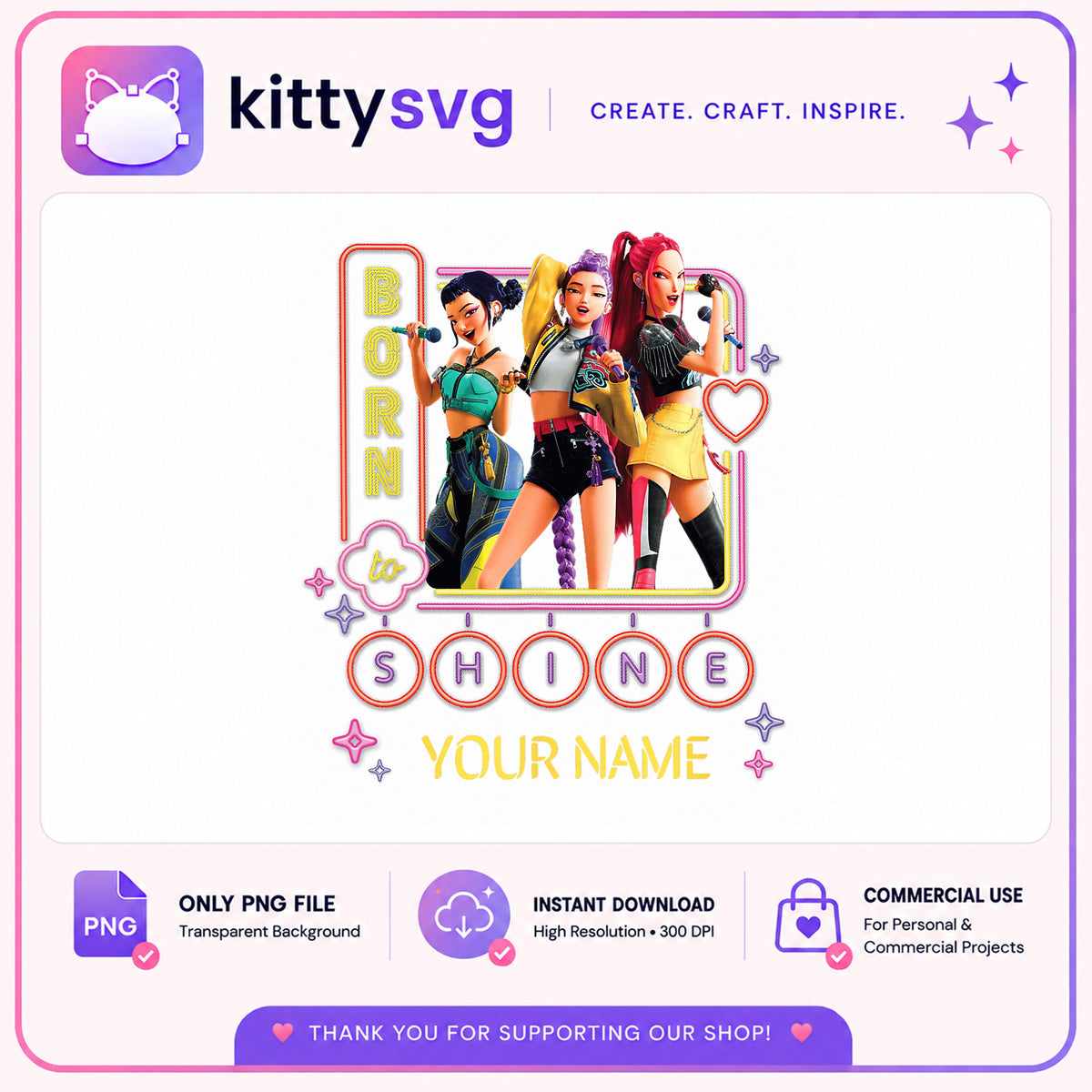 Rainbow High Born To Shine PNG, Girl Band PNG, Custom Name PNG