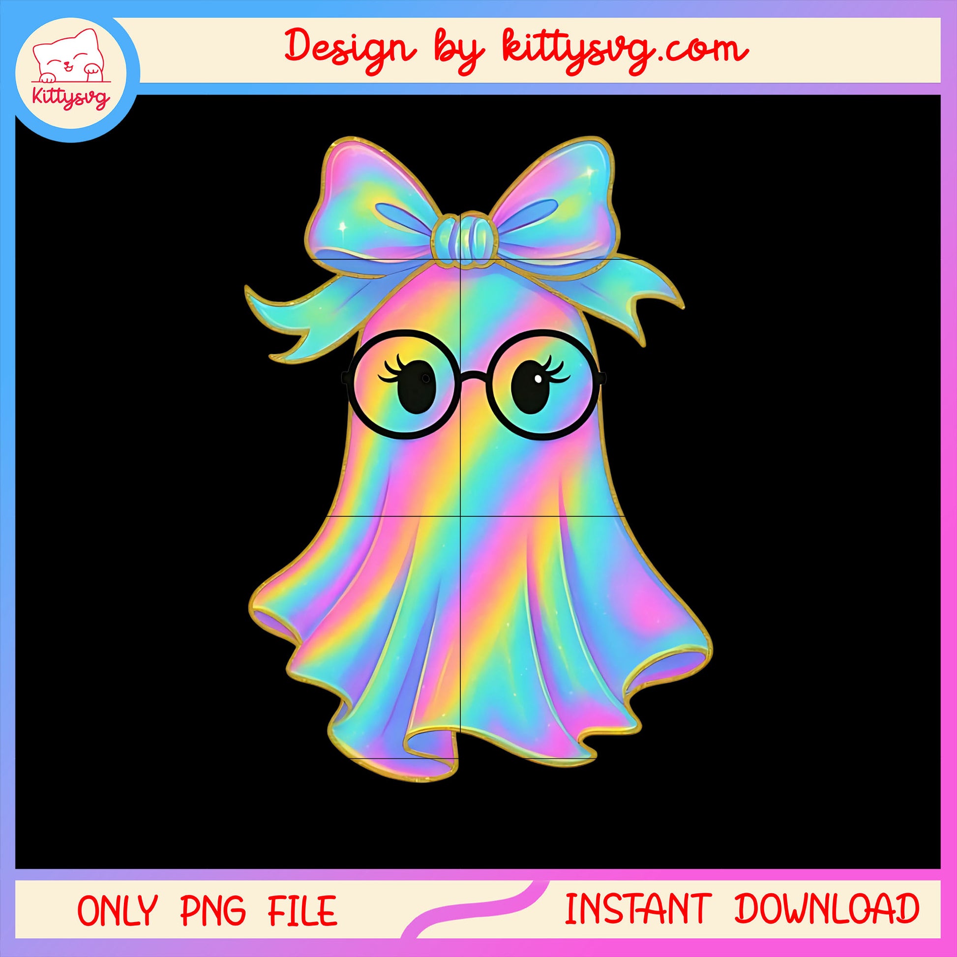 Rainbow sheet ghost coquette bow design png, cute ghost png