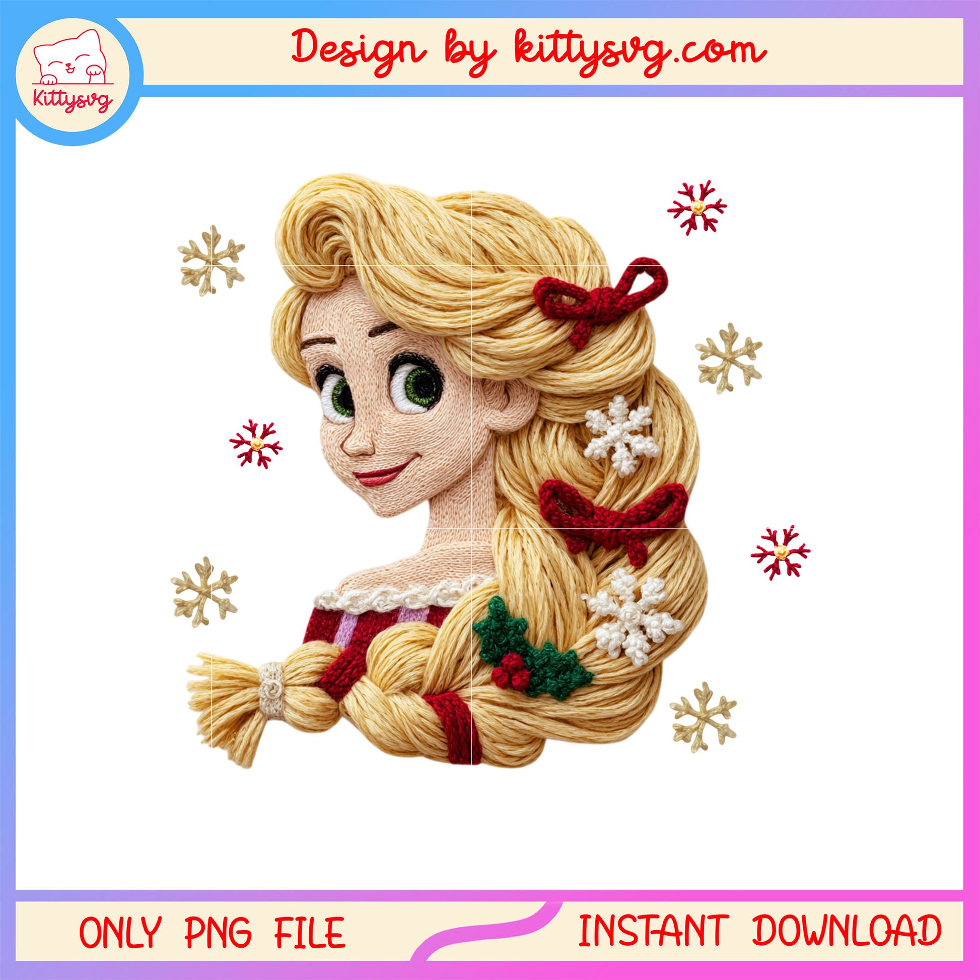 Rapunzel face christmas patchwork png, disney rapunzel png