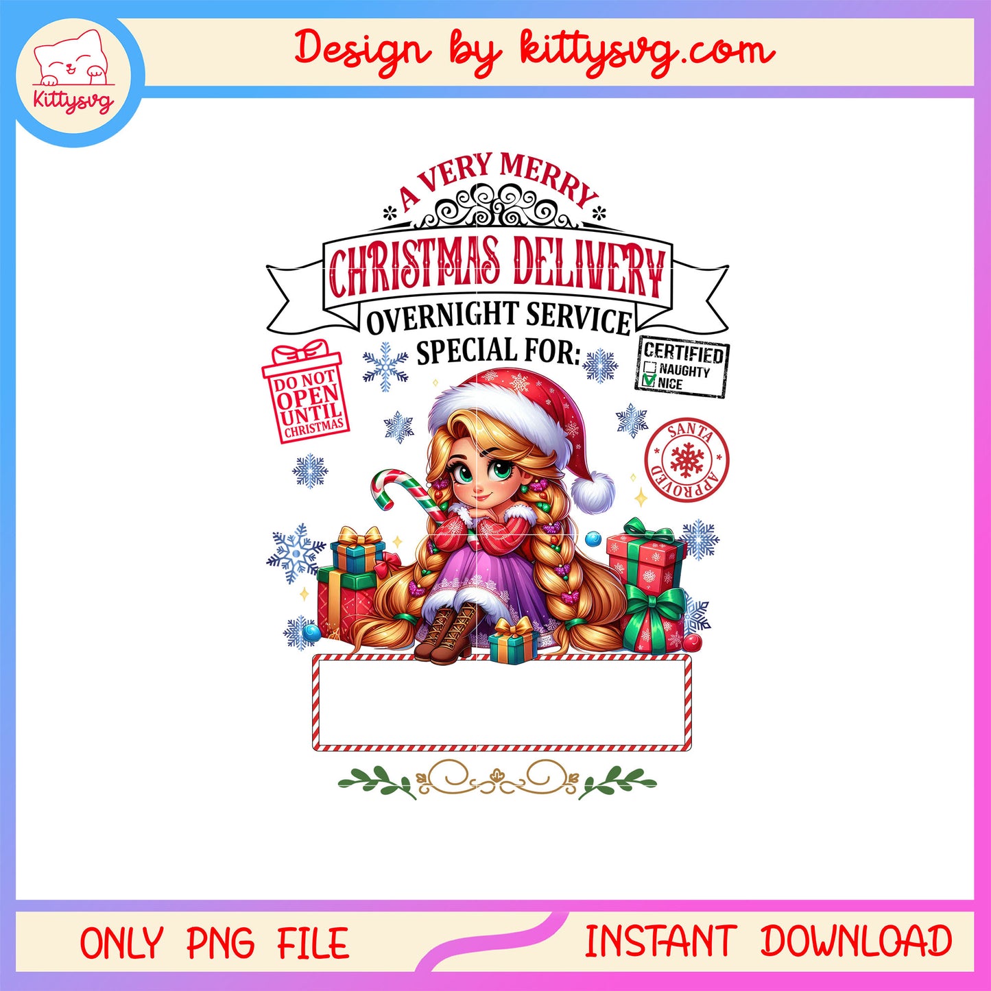 Rapunzel very merry christmas delivery png, disney rapunzel png
