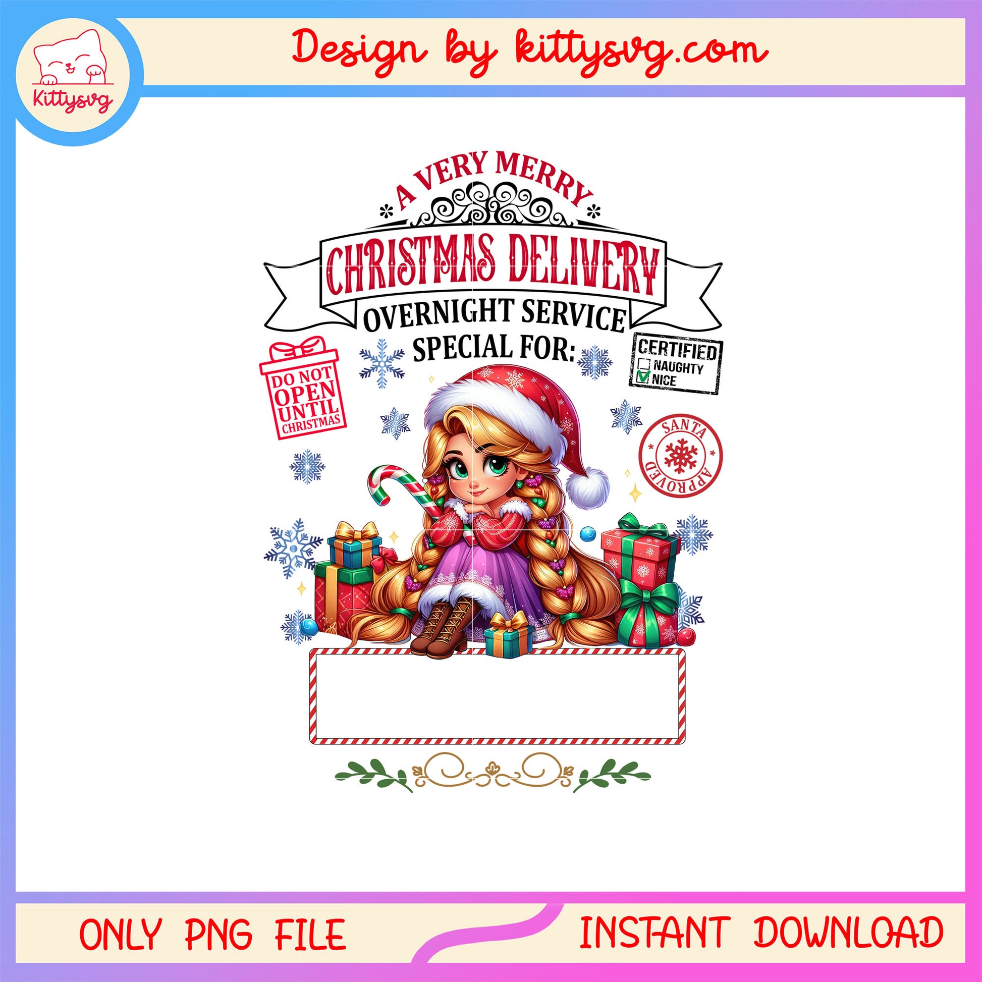Rapunzel very merry christmas delivery png, disney rapunzel png
