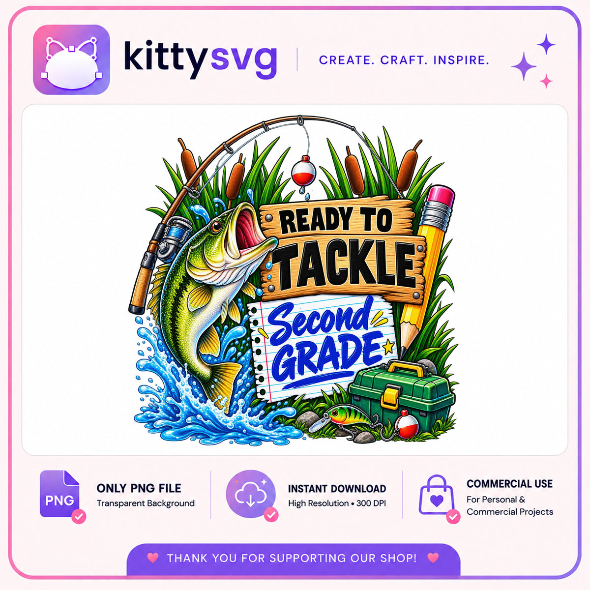 Ready To Tackle Second Grade PNG, Fishing School PNG, Back To School PNG