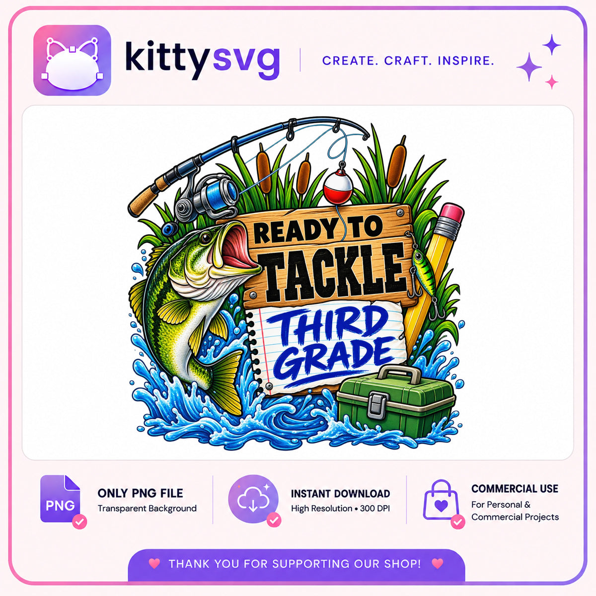 Ready To Tackle Third Grade PNG, Fishing School PNG, Back To School PNG