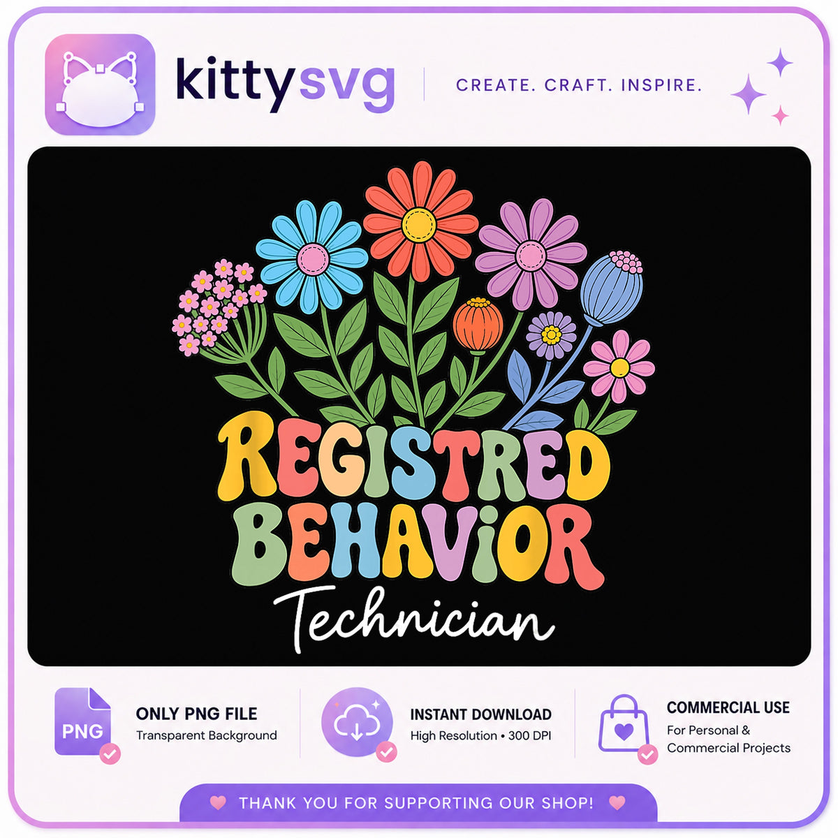 Registered Behavior Technician PNG, RBT Floral PNG, Therapist PNG