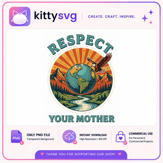 Respect Your Mother Earth PNG, Nature Eagle Retro, Earth Day PNG