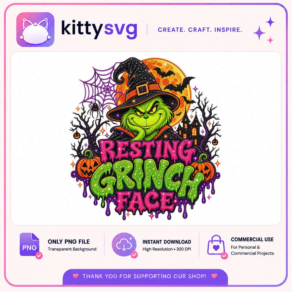 Resting Grinch Face Halloween PNG, Grinch Witch PNG, Halloween PNG