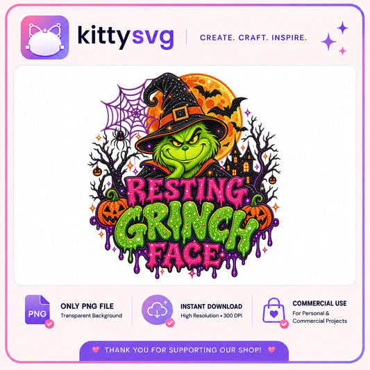 Resting Grinch Face Halloween PNG, Grinch Witch PNG, Halloween PNG