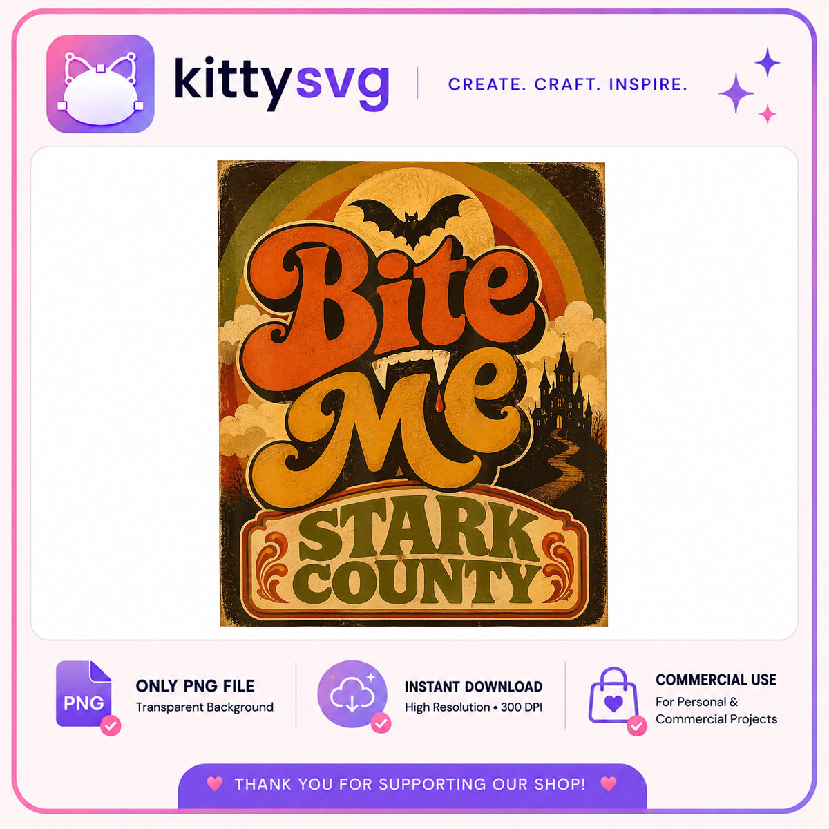 Retro Bite Me Stark County PNG, Halloween Vampire PNG, Groovy Halloween PNG