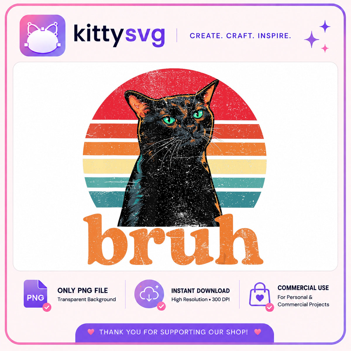 Retro Black Cat Bruh PNG, Funny Cat Shirt Design, Cat Lover PNG