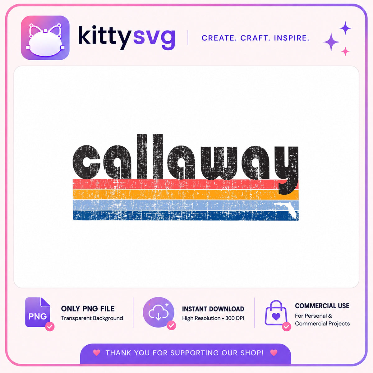 Retro Callaway Florida PNG, Vintage Stripe City PNG, Florida PNG