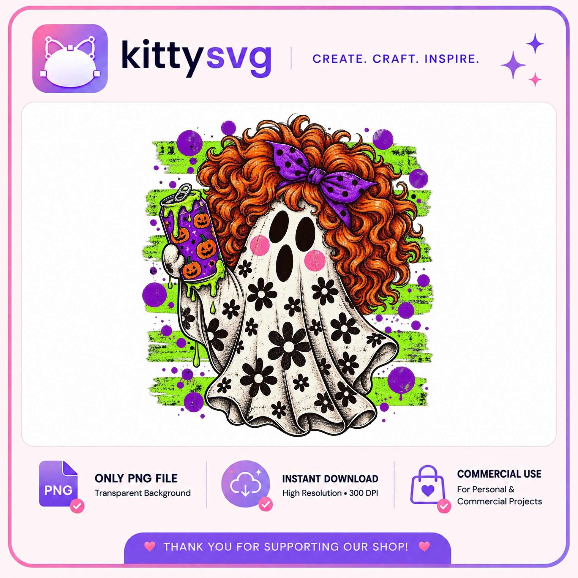 Retro Ghost Girl Halloween PNG, Floral Ghost PNG, Spooky Season PNG