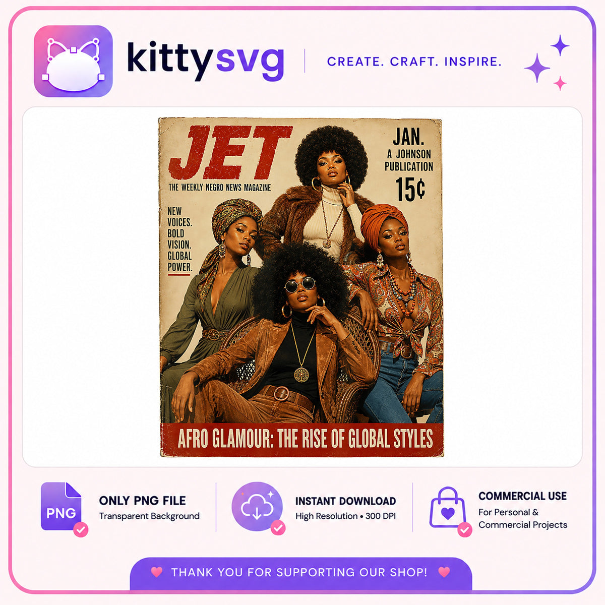 Retro Jet Magazine Black Women PNG, Afro Queen Vintage PNG, Black Culture PNG
