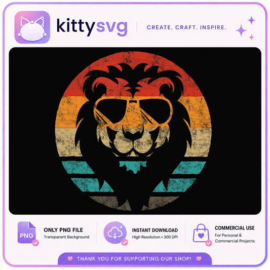 Retro Lion With Sunglasses PNG, Cool Lion PNG, Vintage Lion PNG