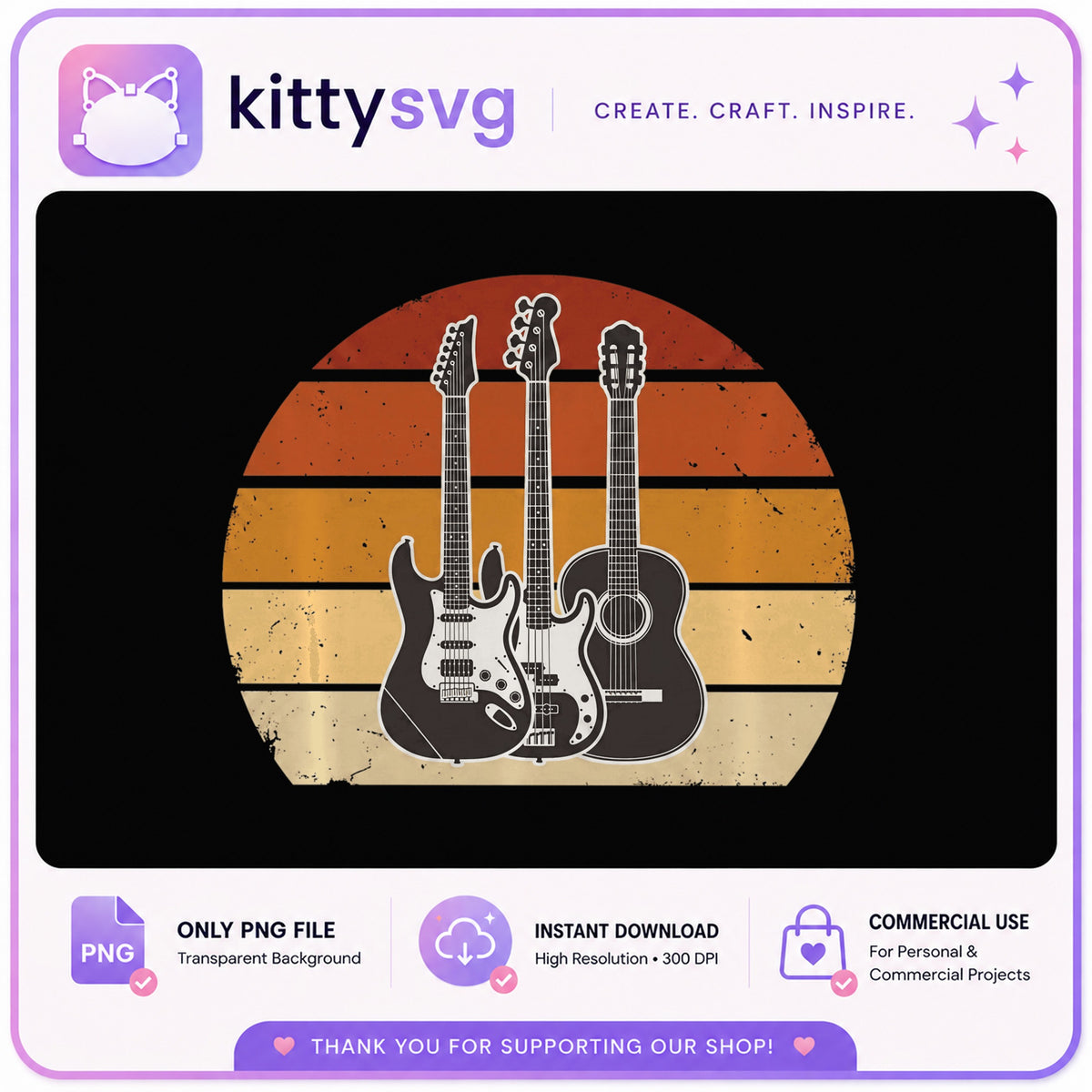 Retro Sunset Guitar PNG, Electric Guitar Music PNG, Guitar Lover Gift PNG
