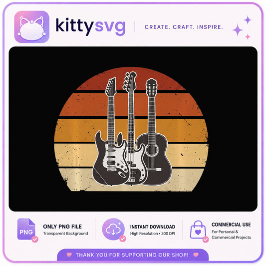 Retro Sunset Guitar PNG, Electric Guitar Music PNG, Guitar Lover Gift PNG