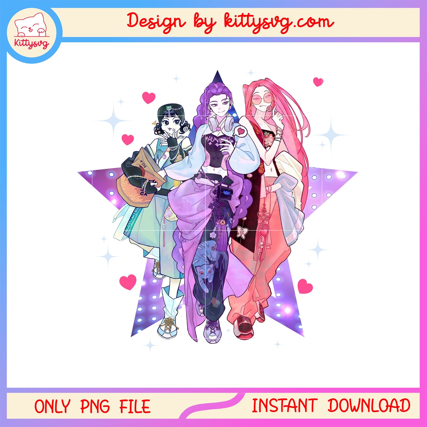 Retro kpop demon hunters huntrix png, kpop demon hunters movie png