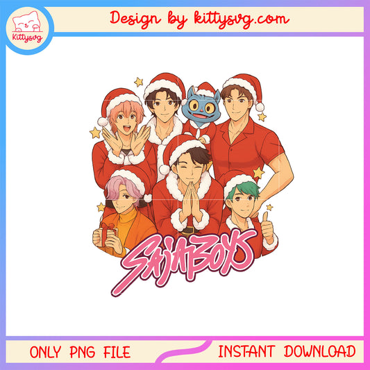 Retro saja boys kpop hunters christmas png, saja boys members png