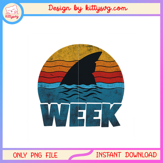 Retro shark fin week 2025 design png, lover shark png, shark logo png