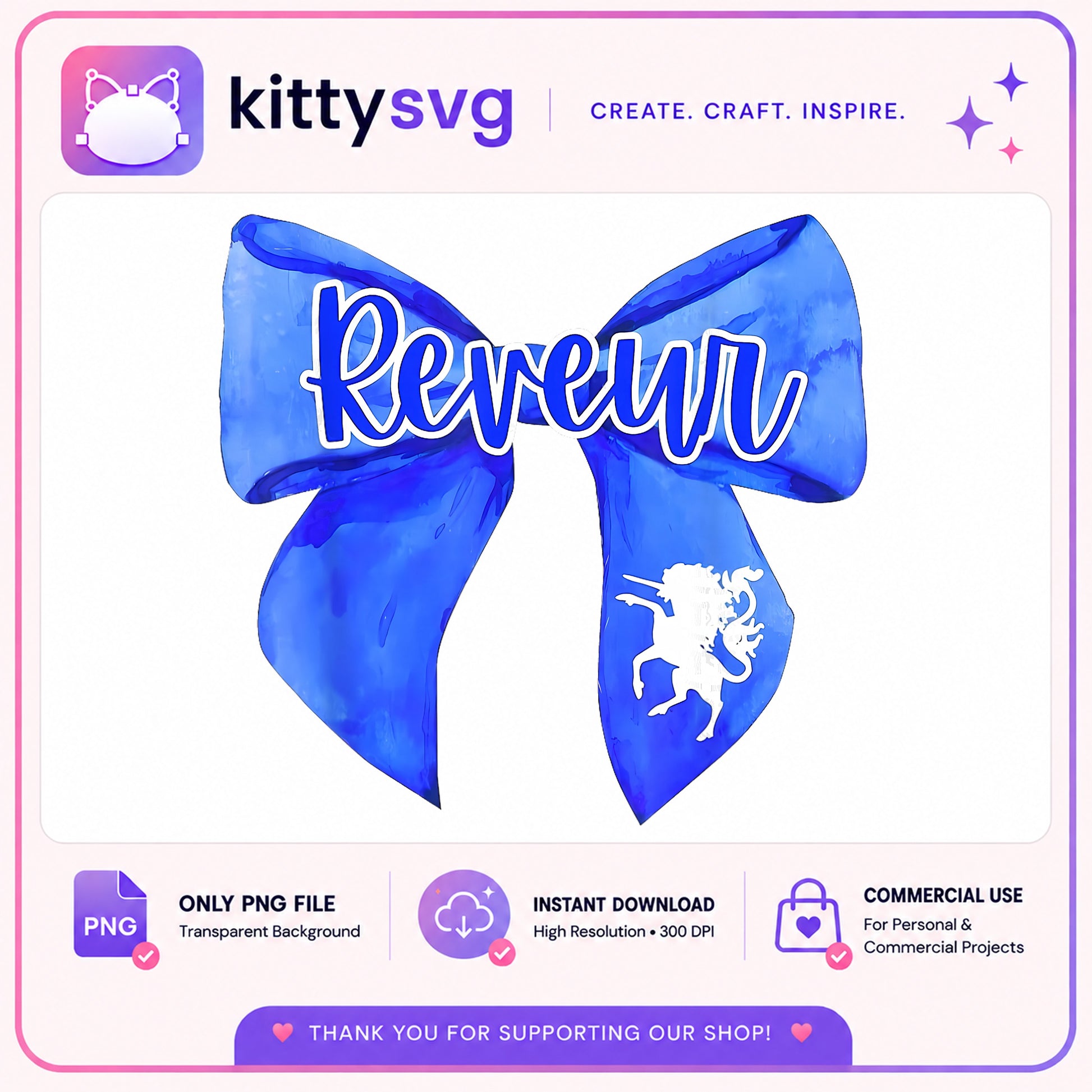 Reveur Bow PNG, Watercolor Blue Bow Clipart, Unicorn Bow PNG