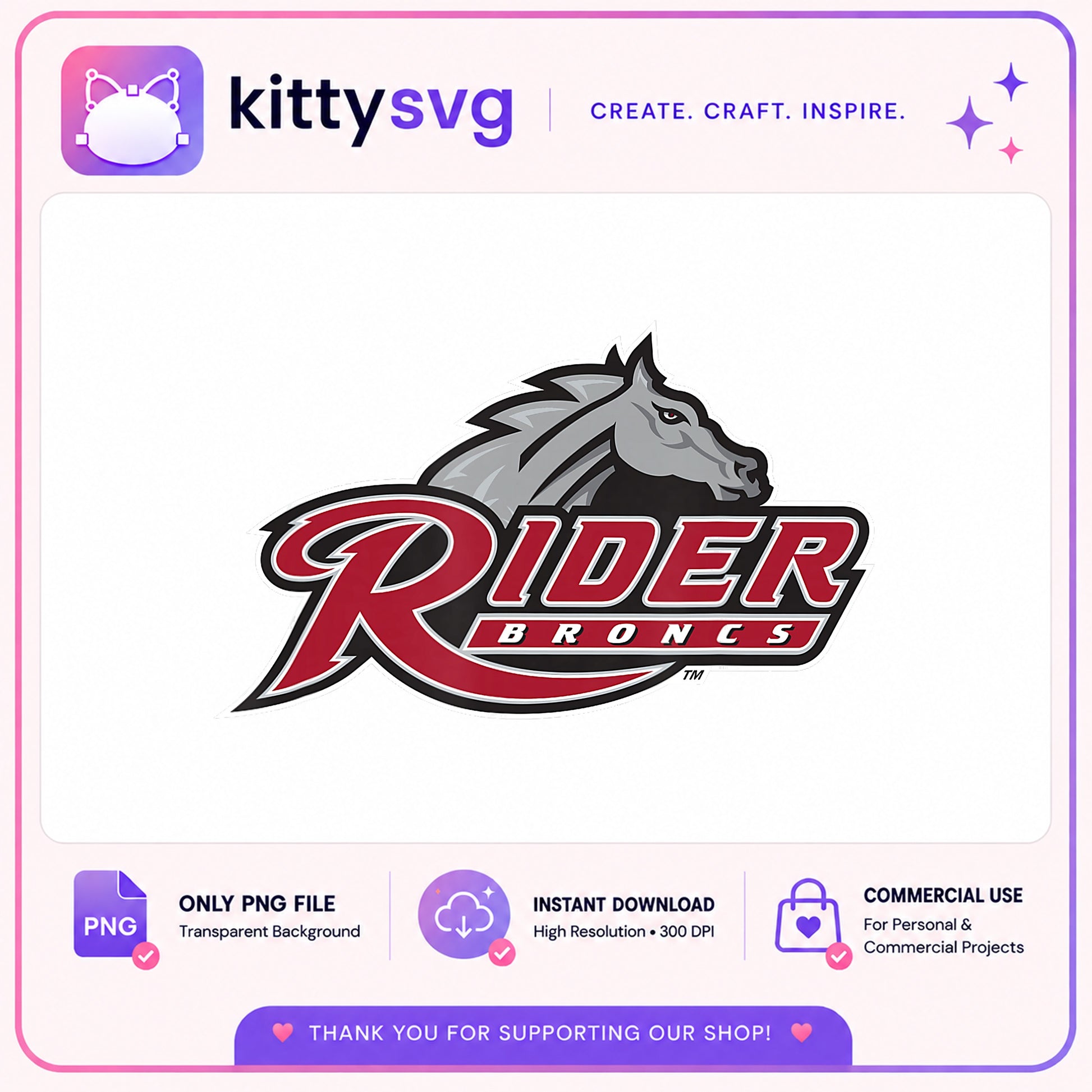 Rider Broncs Logo PNG, College Sports Clipart, Broncs PNG