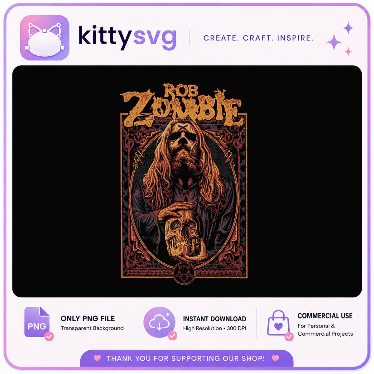Rob Zombie PNG, Rock Band Skull Horror Graphic, Halloween PNG