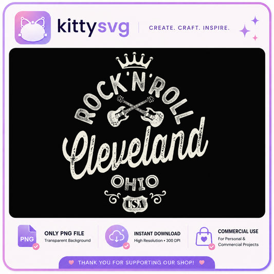 Rock N Roll Cleveland Ohio PNG, Guitar Music Shirt PNG, USA PNG