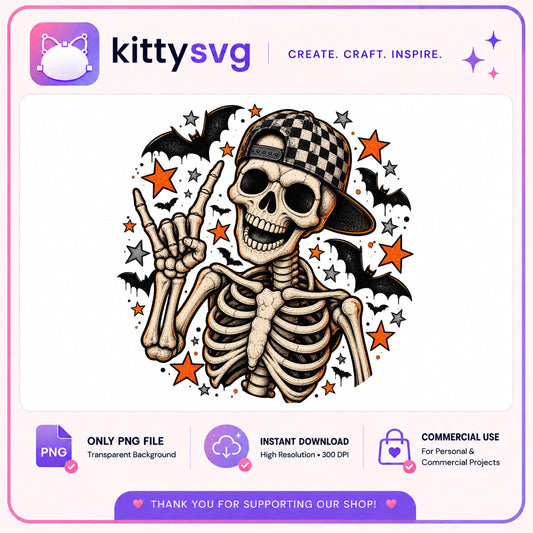 Rock Skeleton Halloween PNG, Cool Skull With Cap PNG, Halloween PNG