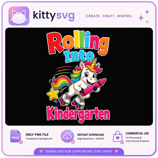 Rolling Into Kindergarten Unicorn PNG, Back To School PNG, Kindergarten PNG