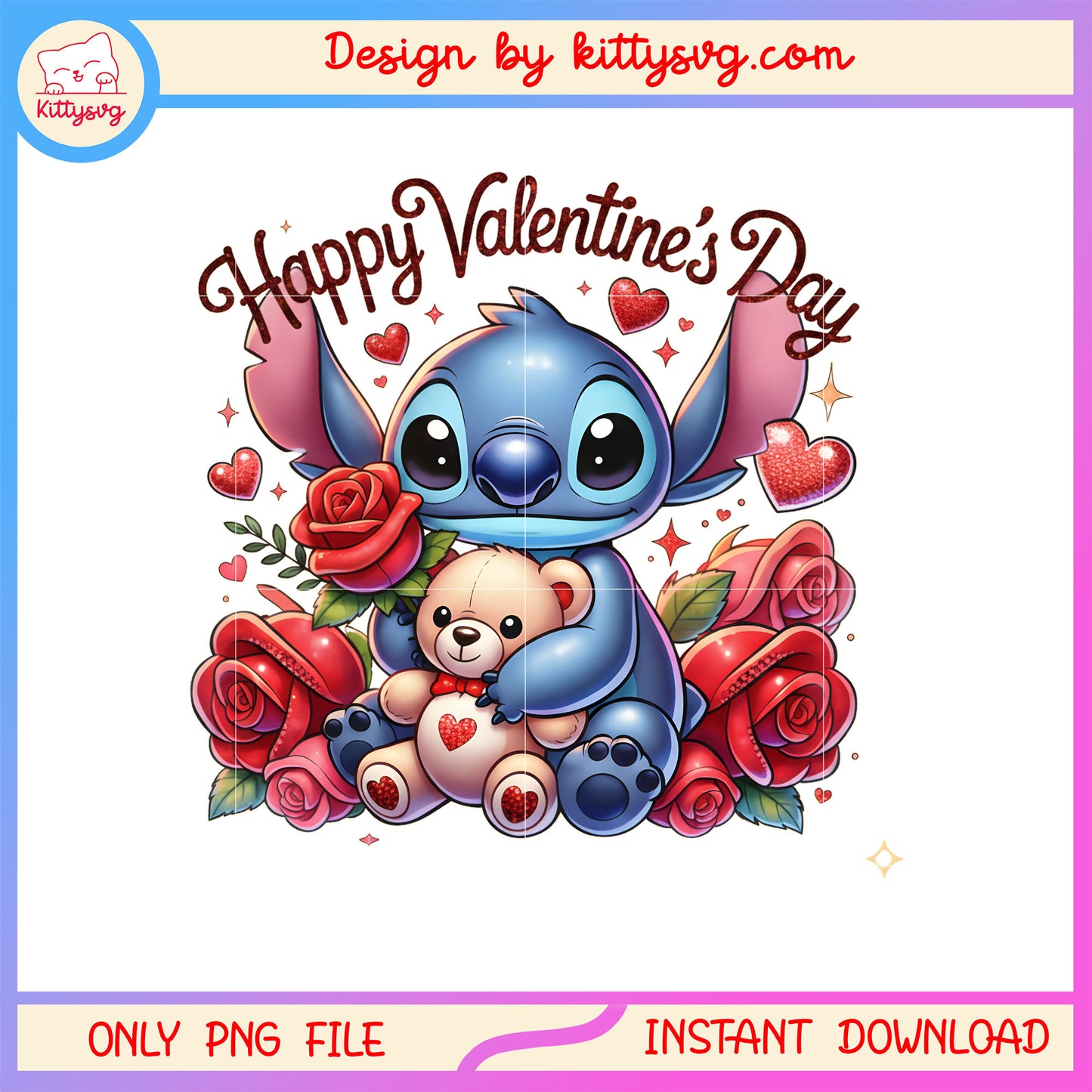 Rose bear stitch valentine png, stitch valentines day​​ png