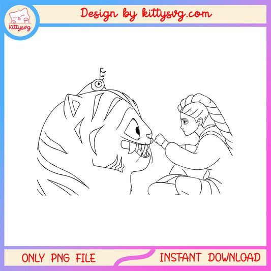 Rumi and derpy tiger outline png, kpop demon hunters members png