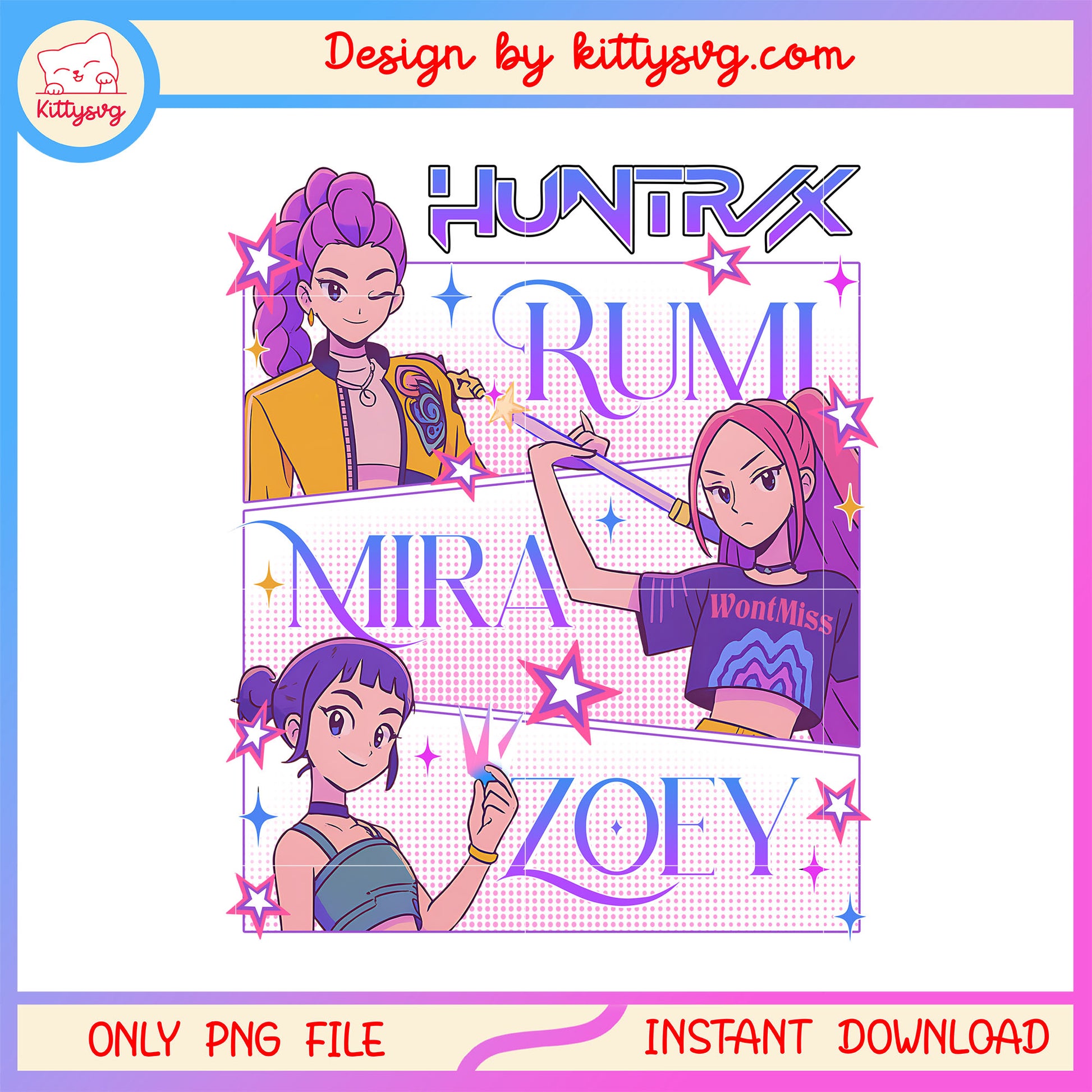 Rumi and friends huntrix frame design png, rumi png, zoey png, mira png