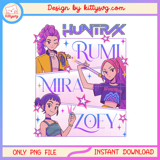 Rumi and friends huntrix frame design png, rumi png, zoey png, mira png