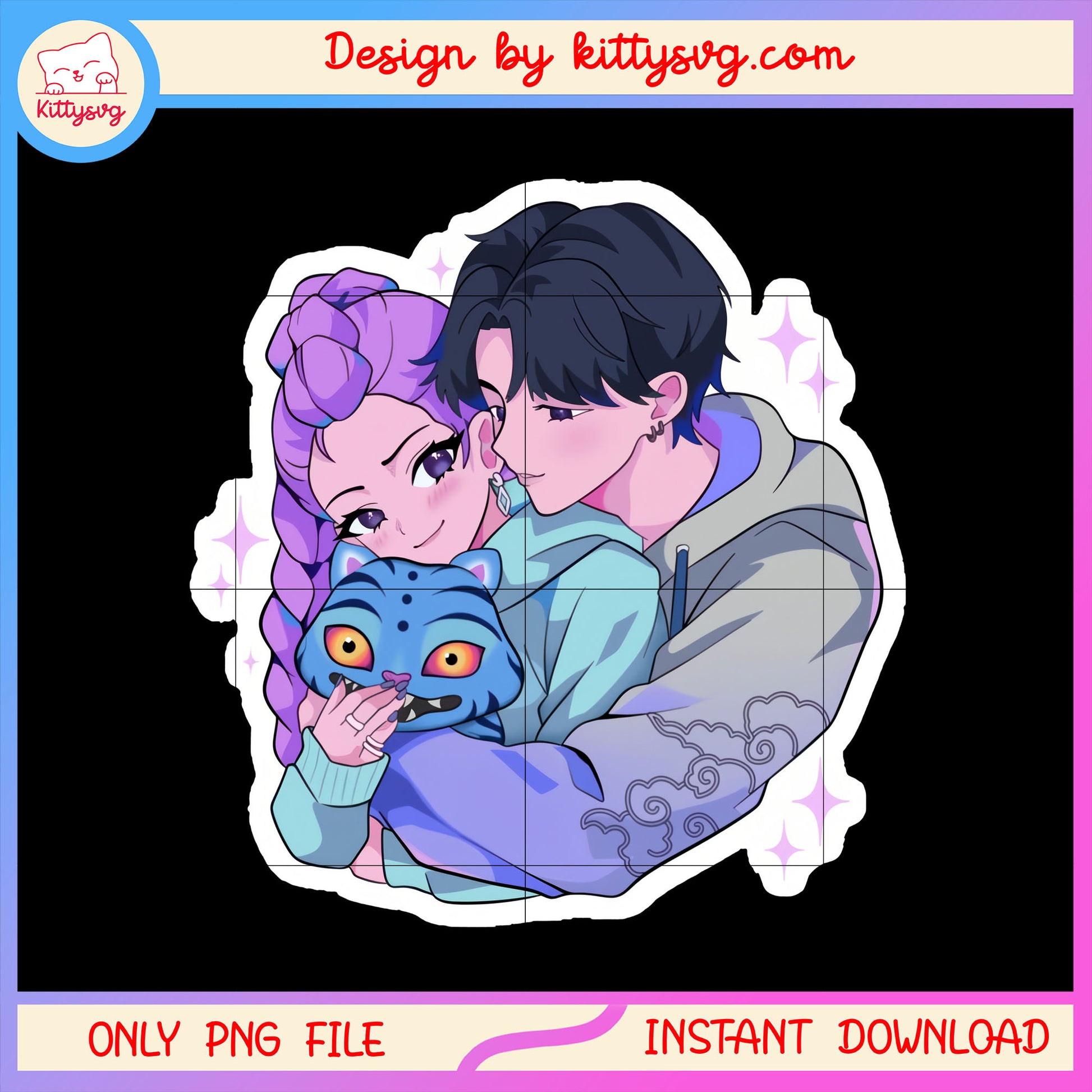 Rumi and jinu kpop couple sticker png, kpop demon hunter  cast png