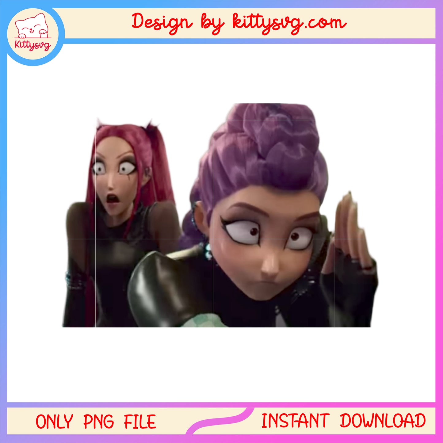 Rumi and mira funny design png, Kpop band huntrix png