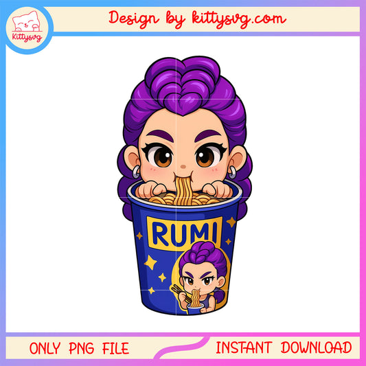 Rumi eating noodles cute design png, rumi huntrix png, huntrix movie png