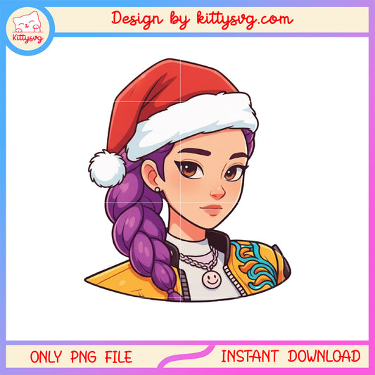 Rumi huntrix kpop santa hat christmas png, huntrix rumi png
