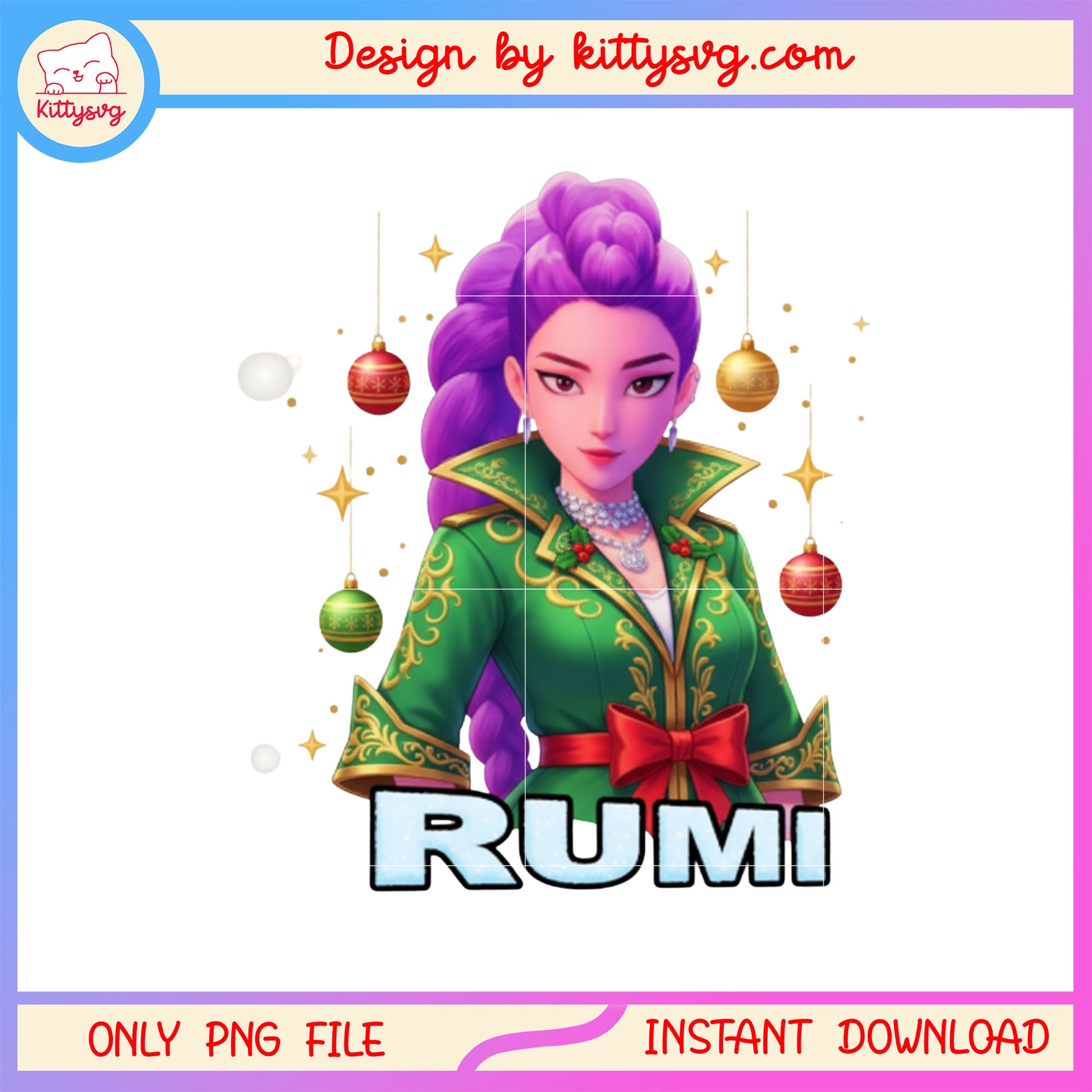 Rumi kpop demon hunters christmas design png, kpop christmas png