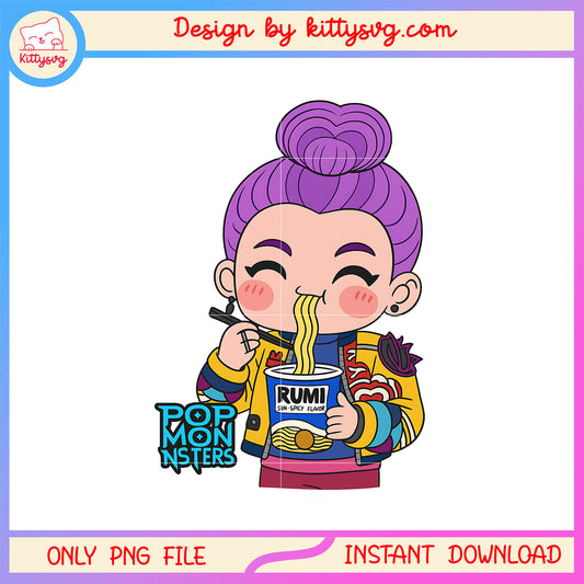 Rumi kpop eating noodles design png, rumi kpop demon hunters png
