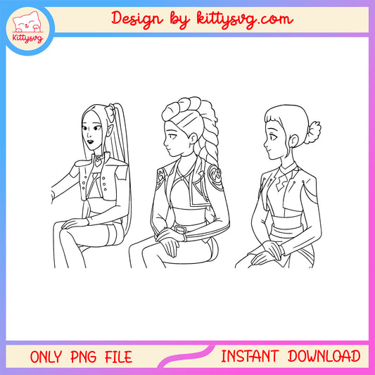 Rumi mira and zoey outline png, huntrix team members png