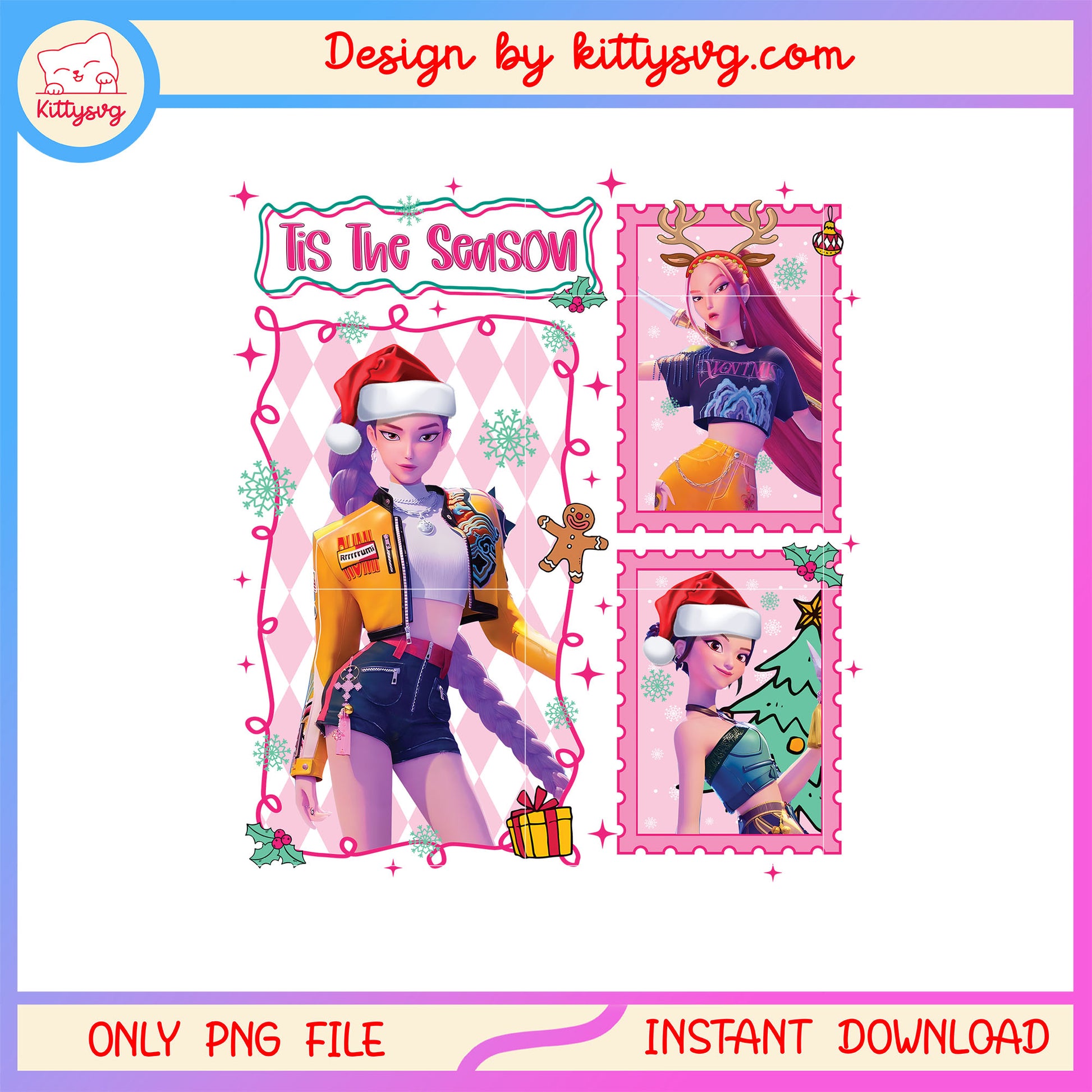 Rumi mira zoey huntrix tis the season frame png, the huntrix png