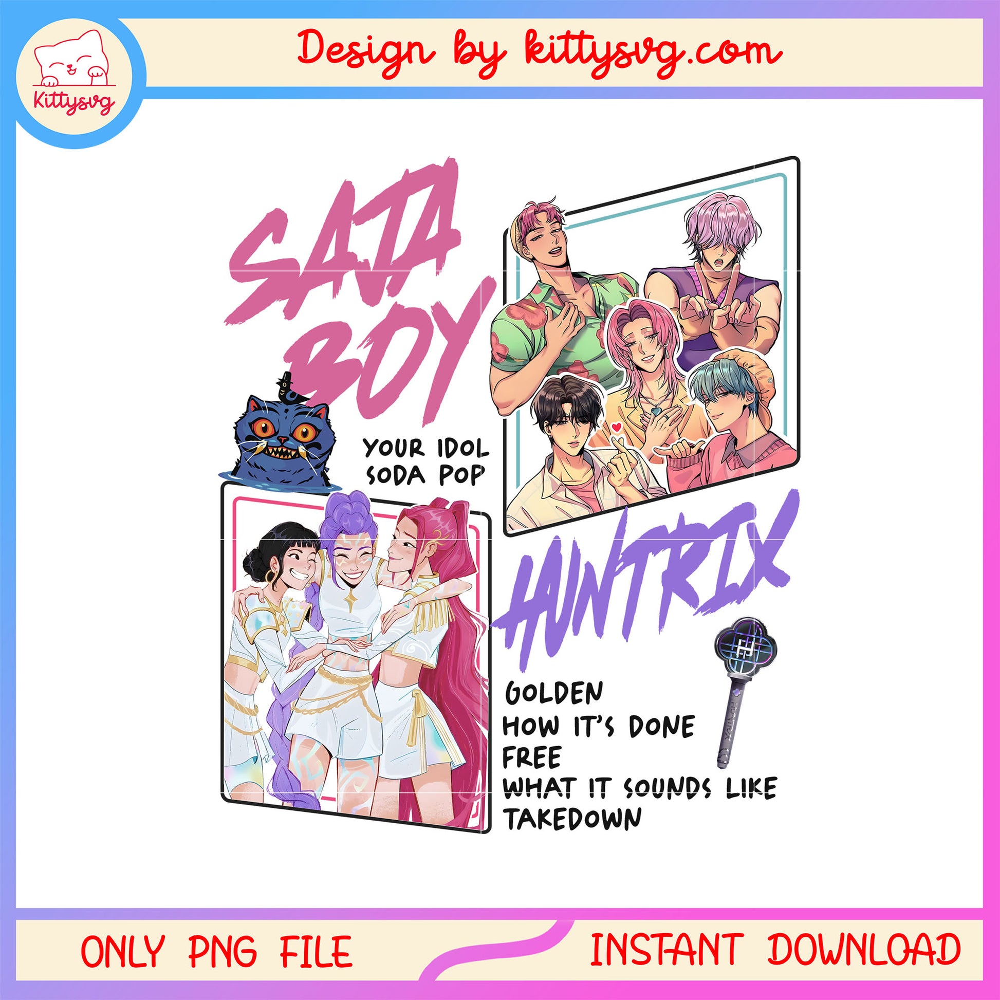 Saja boys and huntrix songs design png, kpop demon hunters png