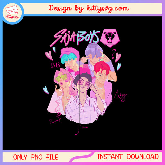 Saja boys band members cartoon png, kpop hunters png, saja boys png