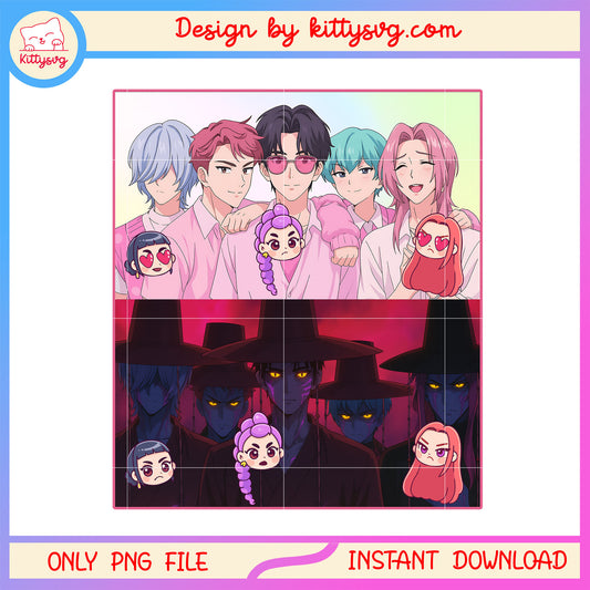 Saja boys bands duality design png, kpop huntrix movie png