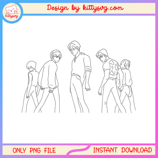 Saja boys boy band posing outline png, kpop band png, saja boys png