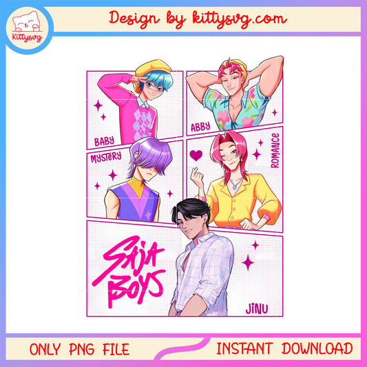 Saja boys characters design png, jinu and friends png, huntrix png